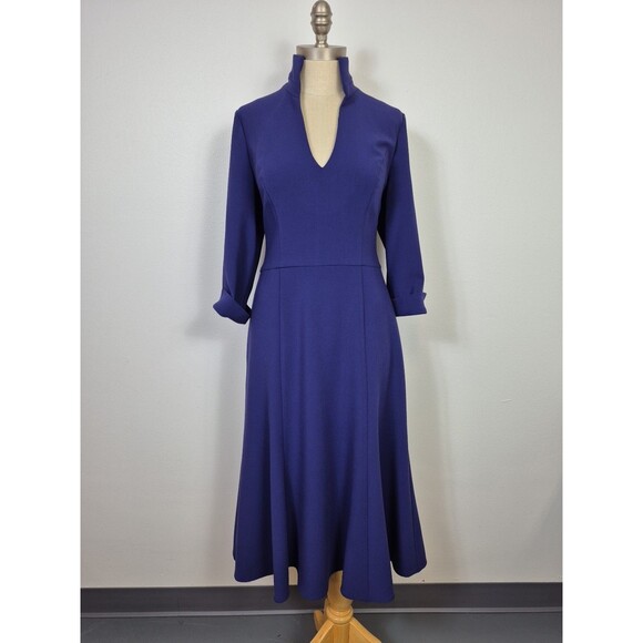 BLACK HALO Women's Dress Kensington Purple Knit Midi 3/4 Sleeve V Neck Size 10 - Picture 4 of 14